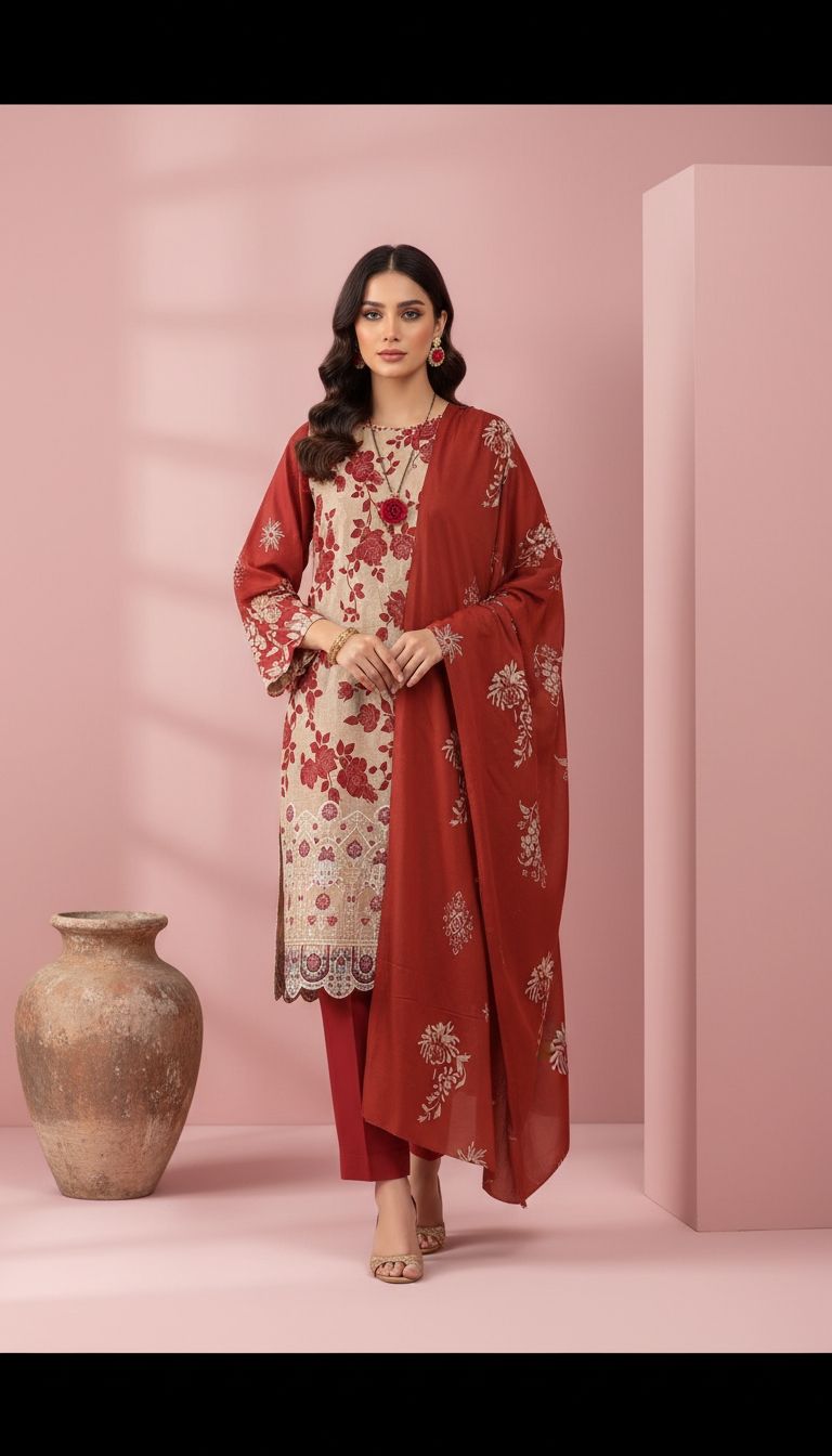 Moneva By Anaya Noor Digital Printed Chickenkari Lawn 3PC