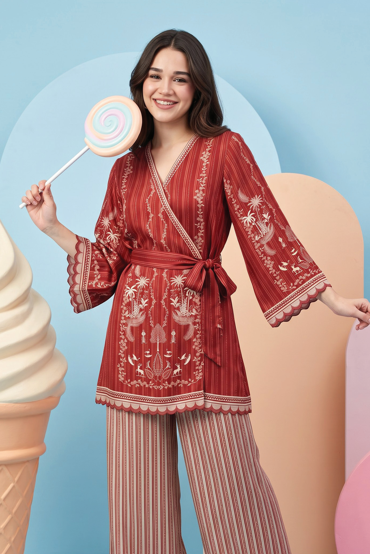 Zesh Winter Essential Printed Silk 2PC