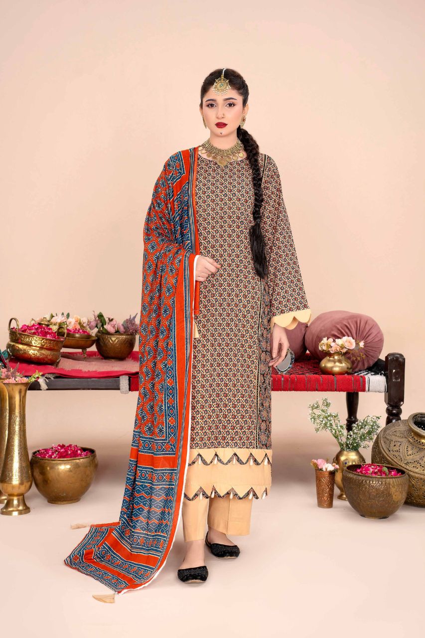 Ajrak By Premium Digital Printed Lawn 3PC