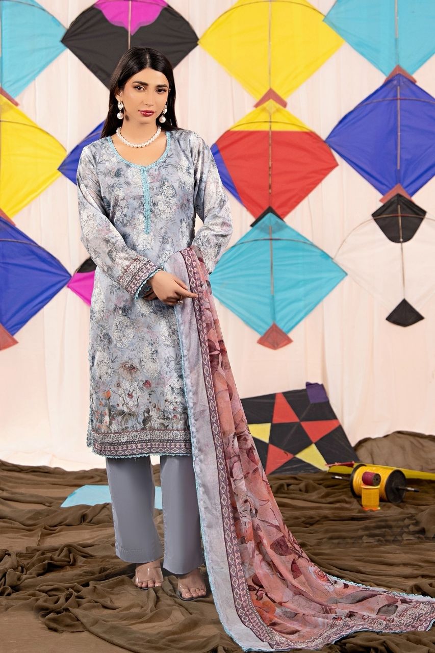 Zesh Airjet Printed Lawn With Bamber Chiffon Dupatta 3PC