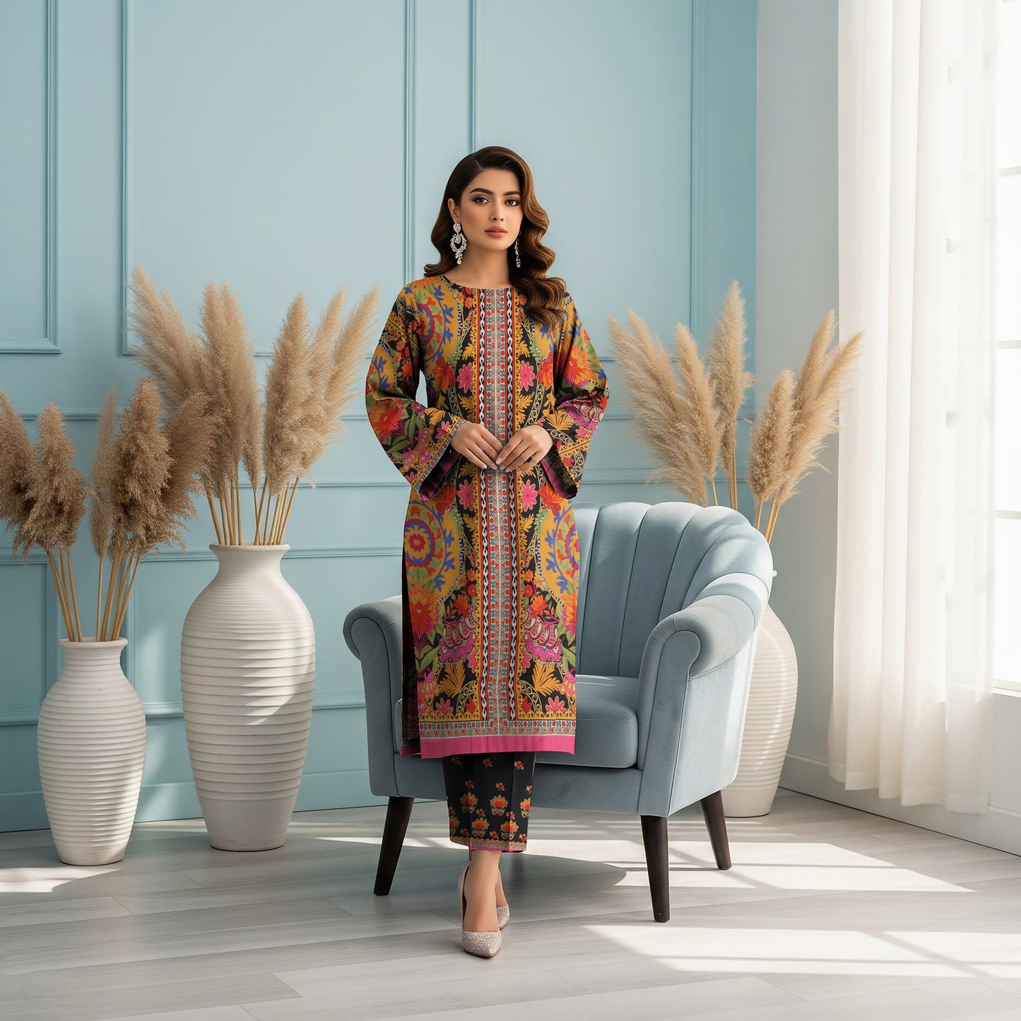 Anaya Noor Printed Lawn Co-ard Set 2PC
