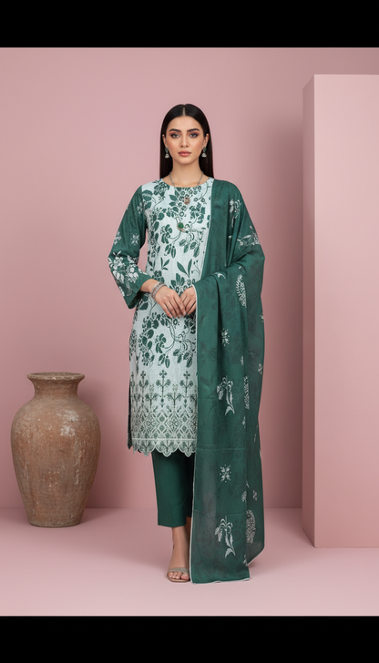 Moneva By Anaya Noor Digital Printed Chickenkari Lawn 3PC