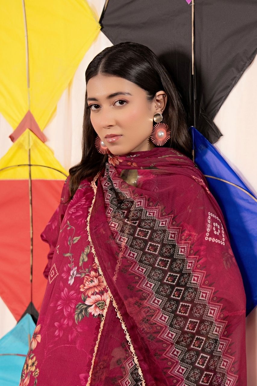 Zesh Airjet Printed Lawn With Bamber Chiffon Dupatta 3PC