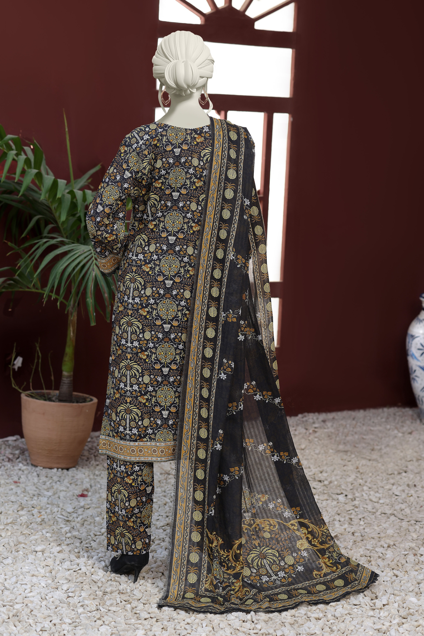 Almeerah Digital Printed Stripe Dora 3PC