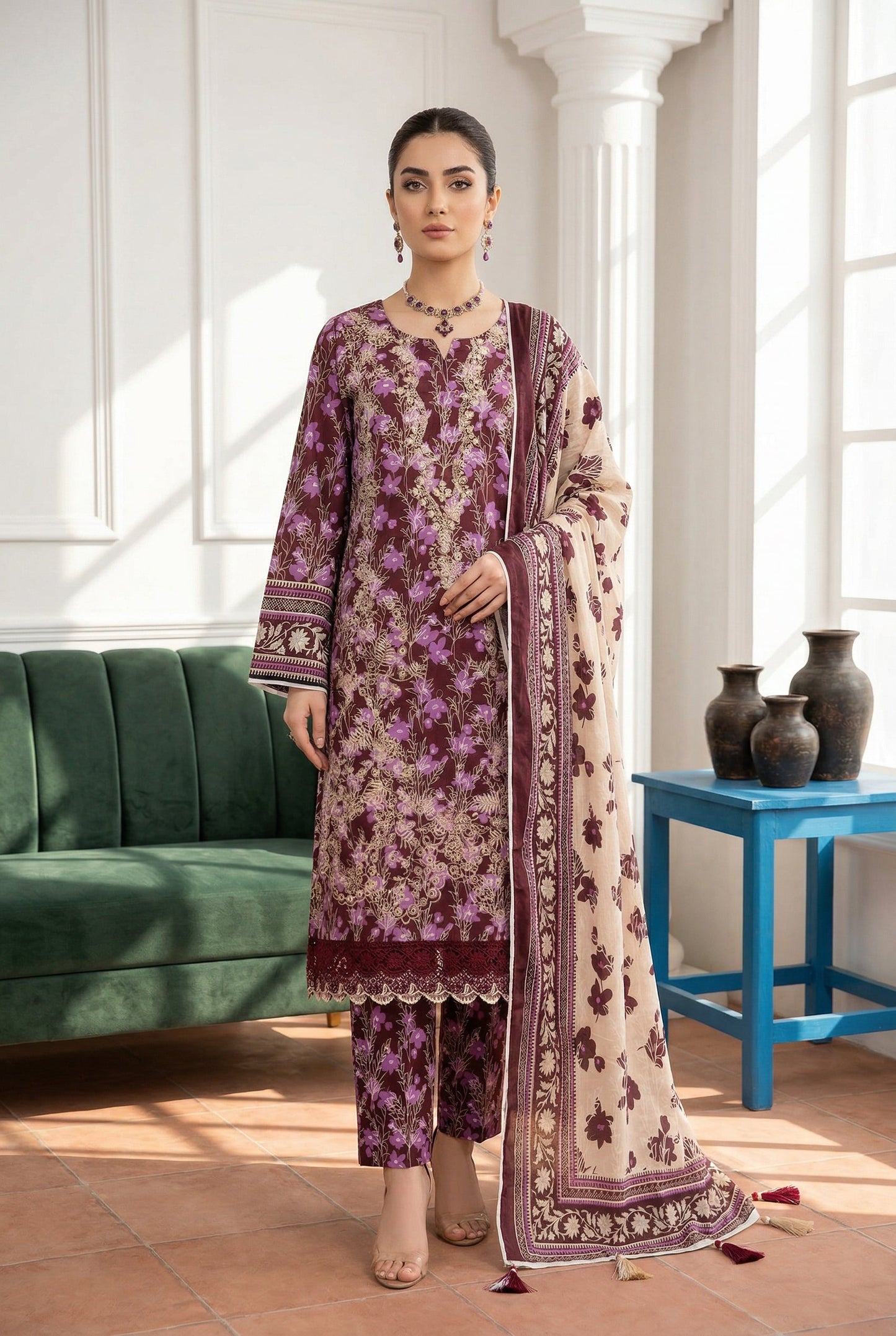 Angan By Anaya Noor Emb & Printed Lawn 3PC