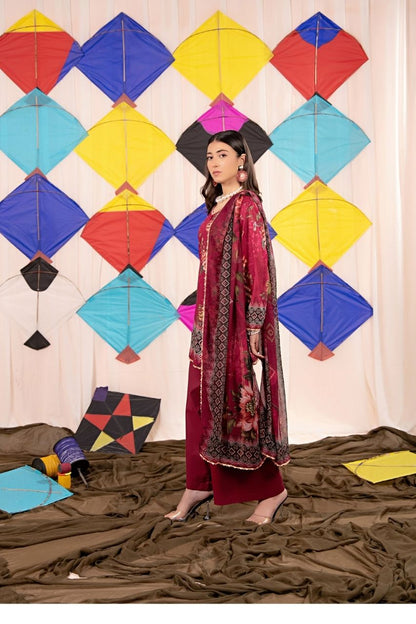 Zesh Airjet Printed Lawn With Bamber Chiffon Dupatta 3PC