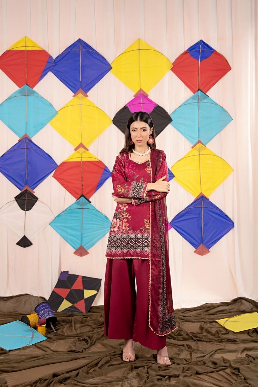 Zesh Airjet Printed Lawn With Bamber Chiffon Dupatta 3PC