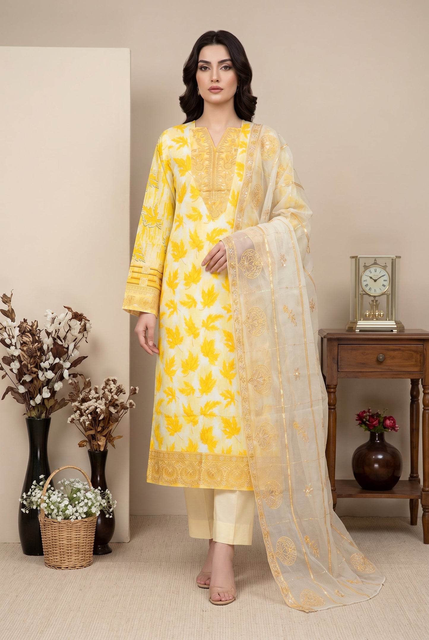 Marvel By Anaya Noor Digital Printed Lawn With Emb Patches-3PC