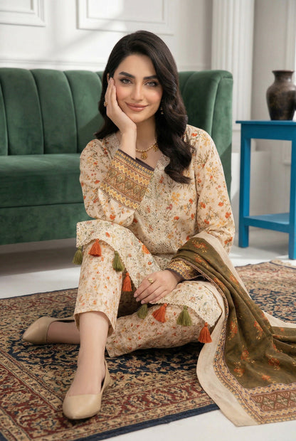Angan By Anaya Noor Emb & Printed Lawn 3PC