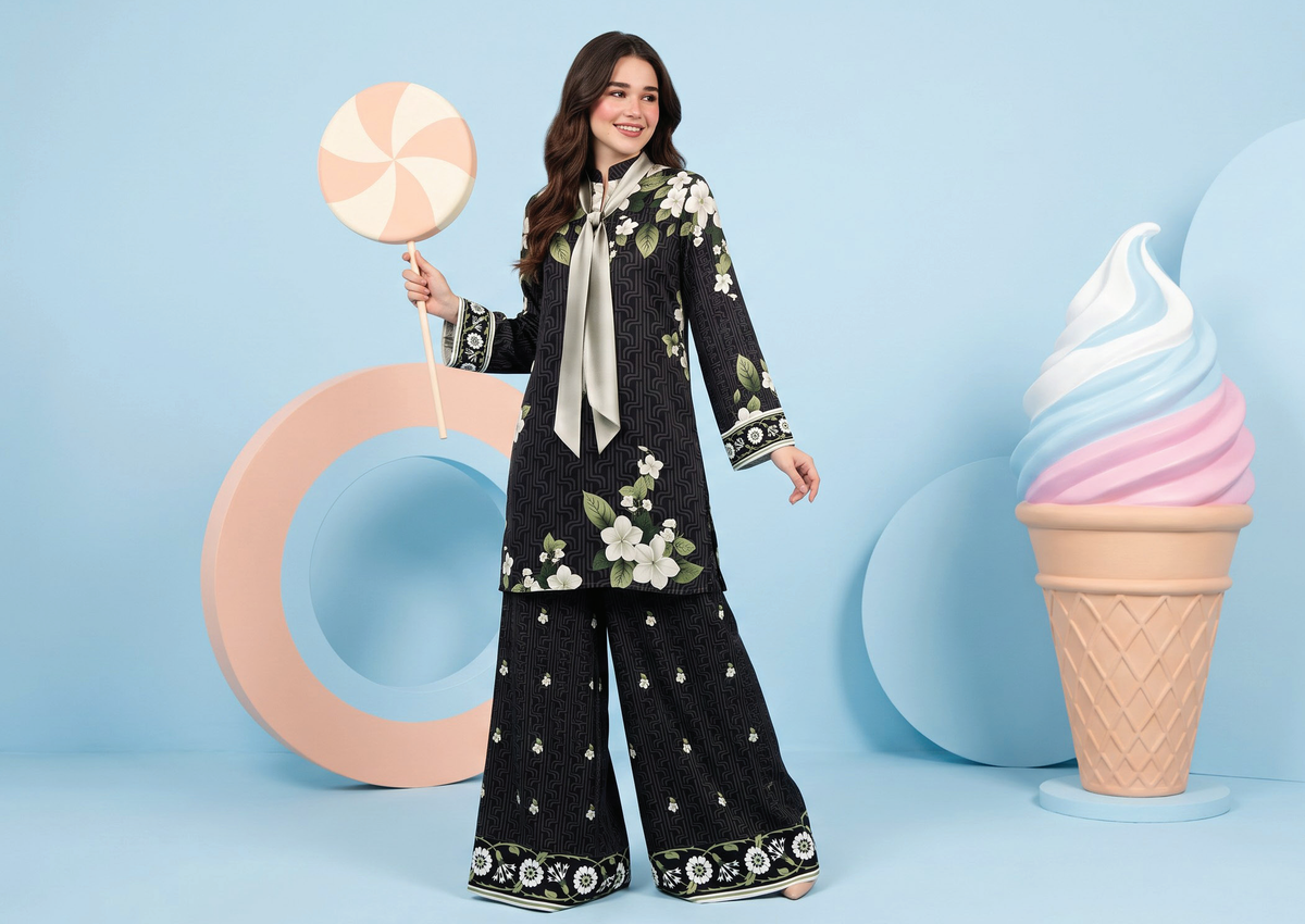 Zesh Winter Essential Printed Silk 2PC
