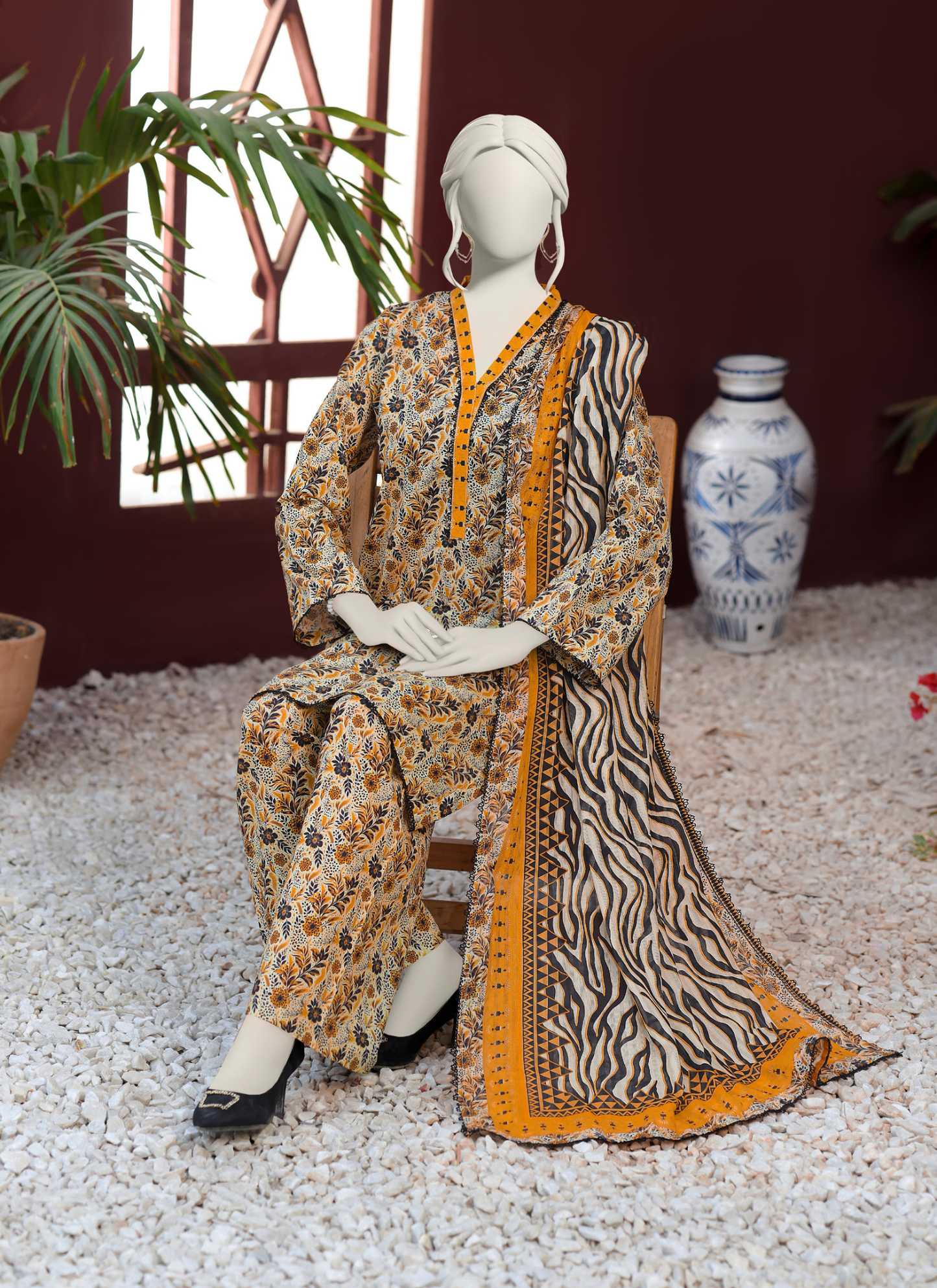 Almeerah Digital Printed Stripe Dora 3PC