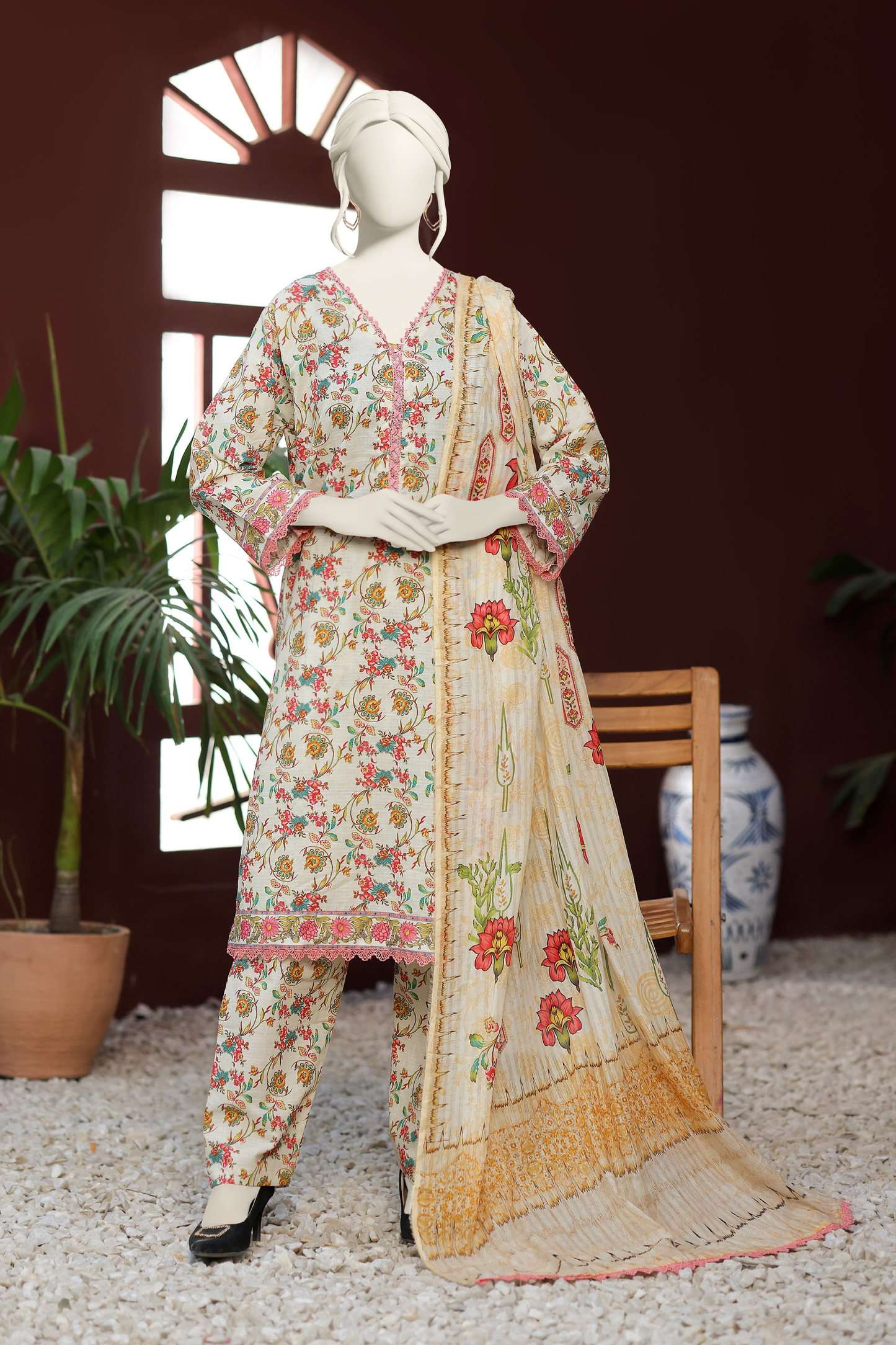 Almeerah Digital Printed Stripe Dora 3PC