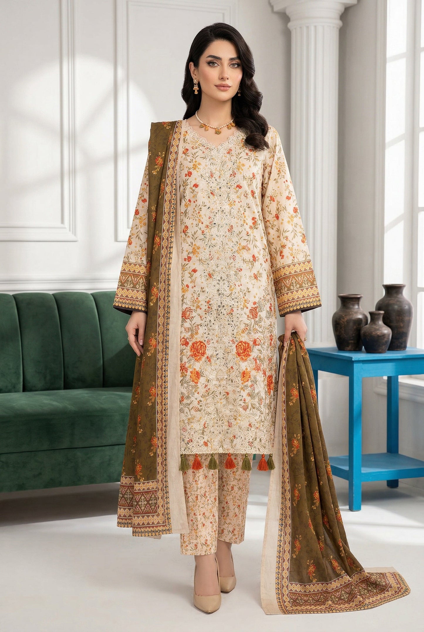Angan By Anaya Noor Emb & Printed Lawn 3PC