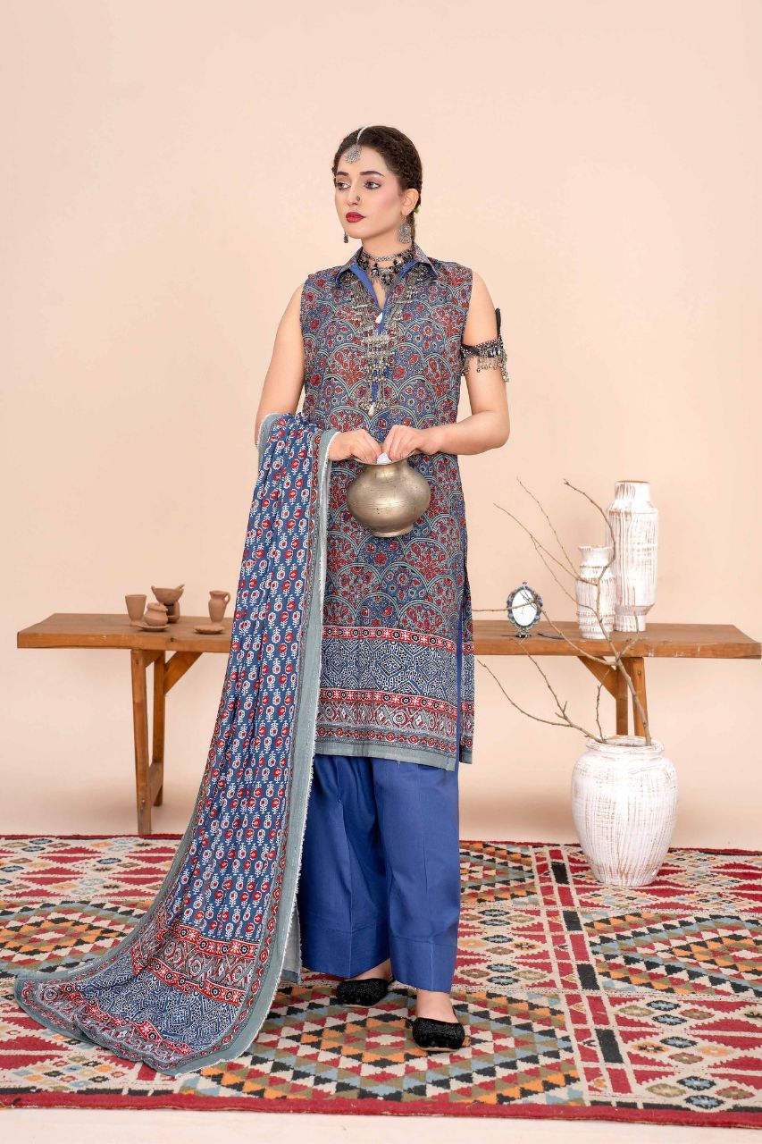 Ajrak By Premium Digital Printed Lawn 3PC