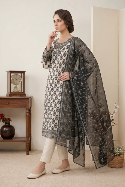 Marvel By Anaya Noor Digital Printed Lawn With Emb Patches-3PC