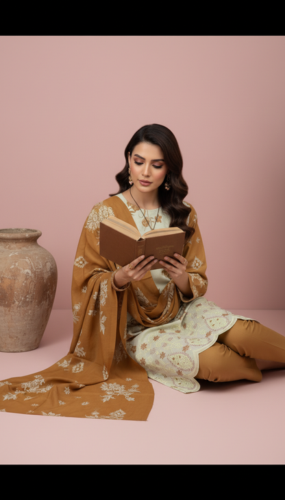 Moneva By Anaya Noor Digital Printed Chickenkari Lawn 3PC