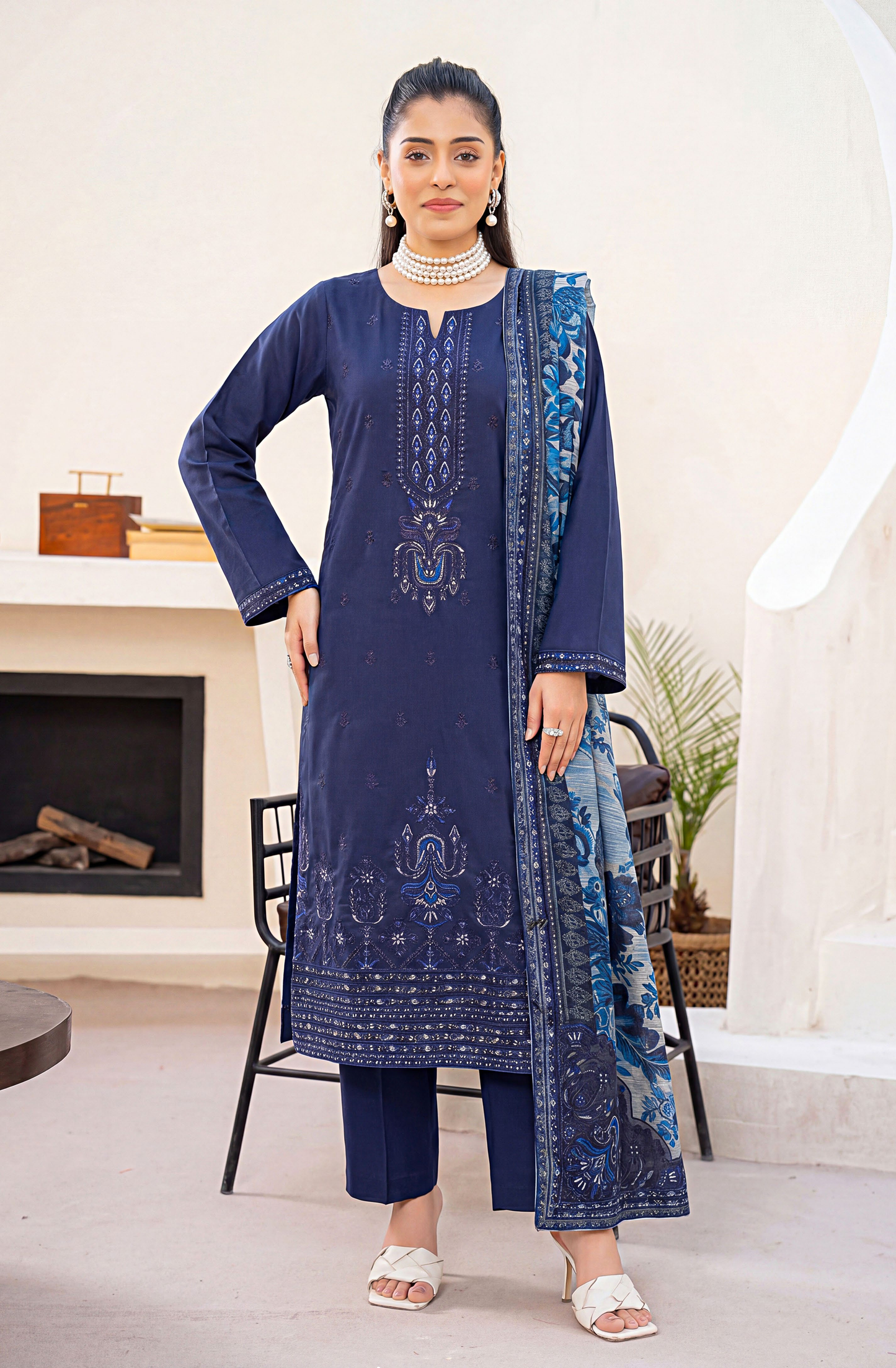 Meadows By Anaya Noor Emb Lawn With Organza Patches 3PC