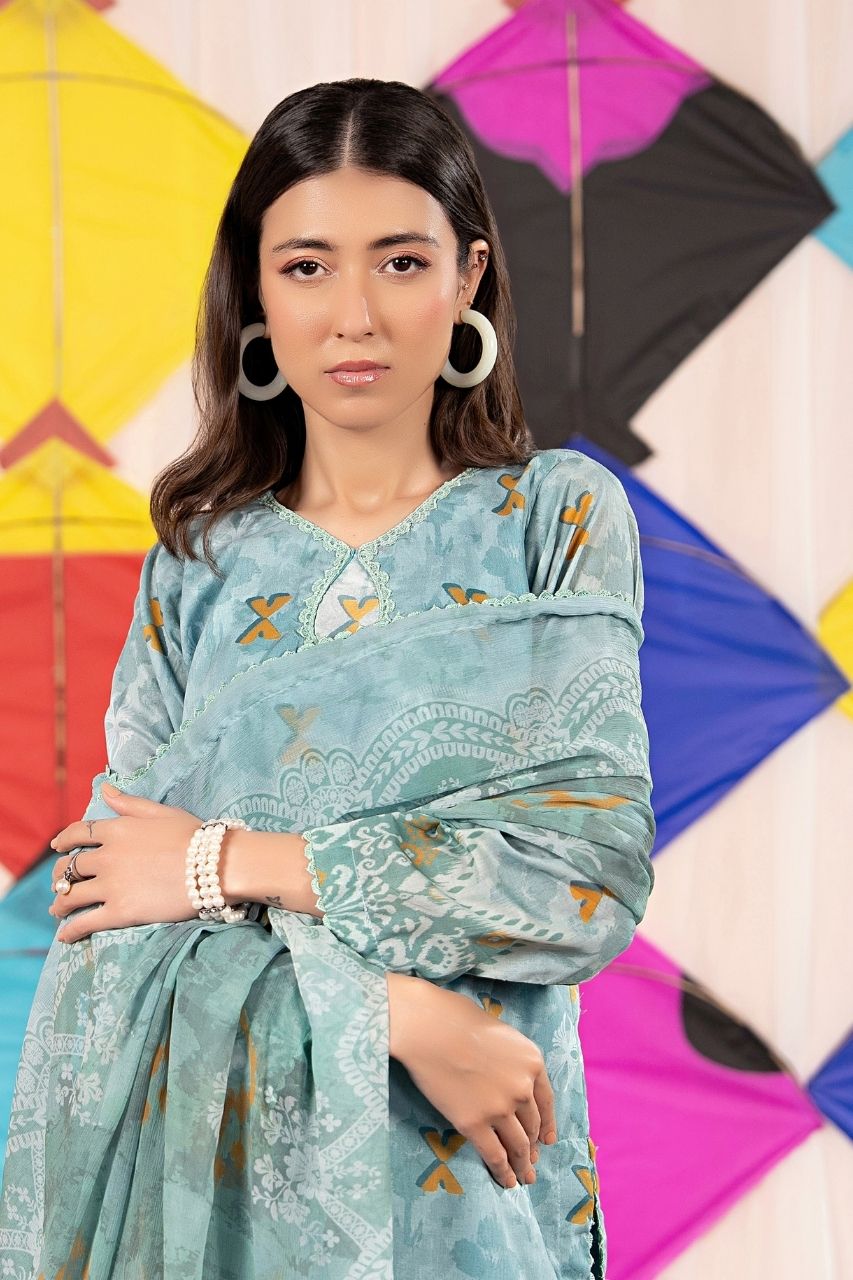 Zesh Airjet Printed Lawn With Bamber Chiffon Dupatta 3PC