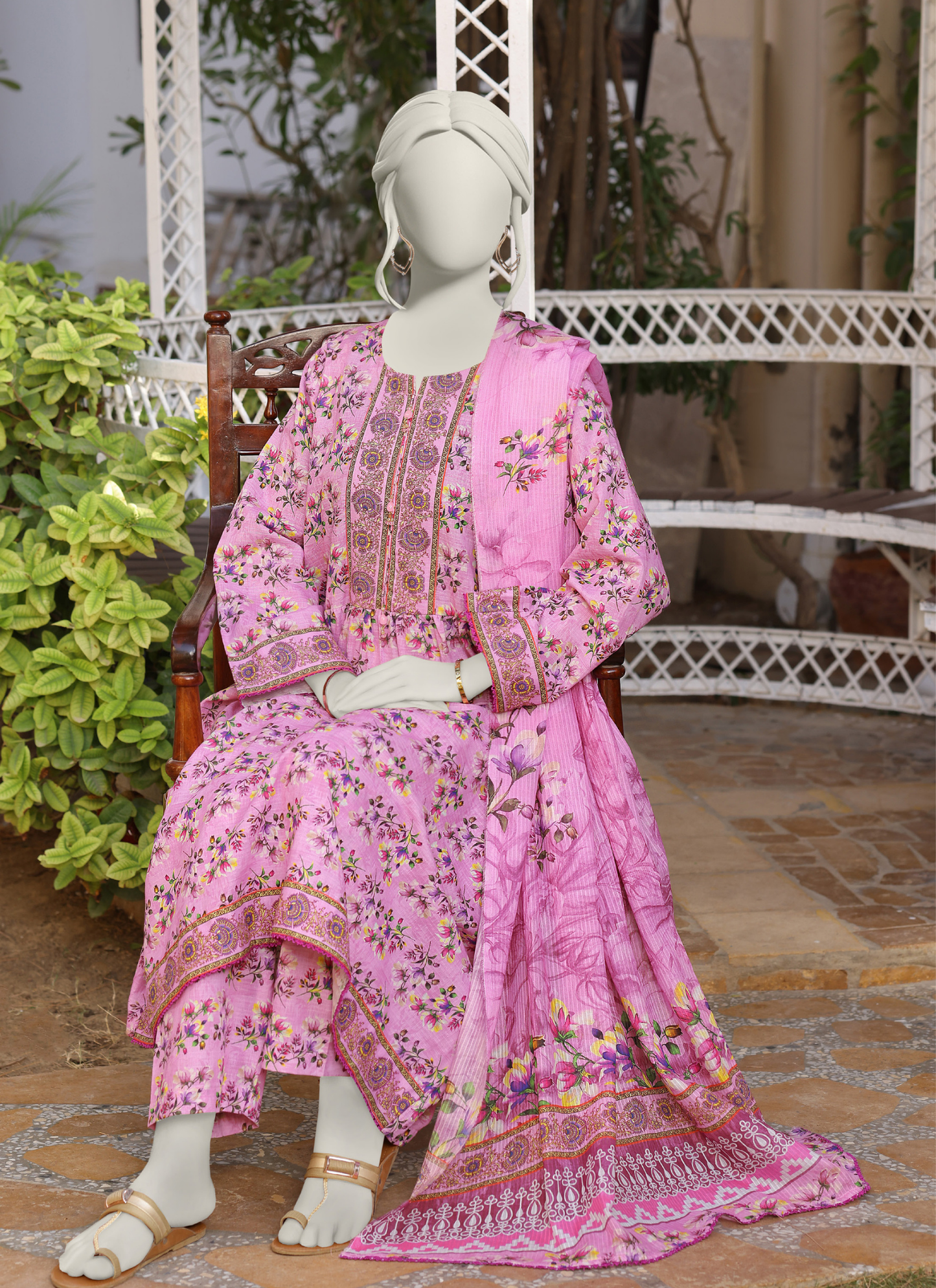 Almeerah Digital Printed Stripe Dora 3PC
