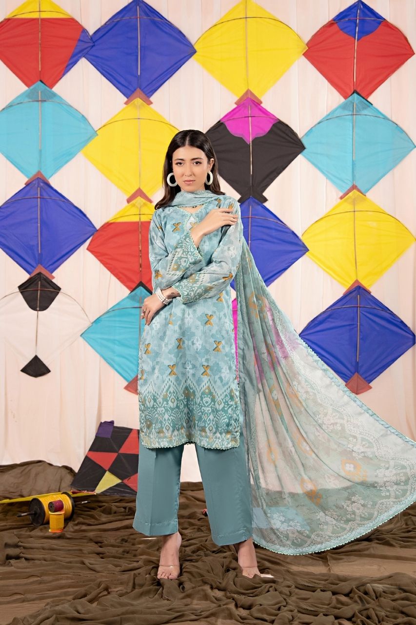 Zesh Airjet Printed Lawn With Bamber Chiffon Dupatta 3PC