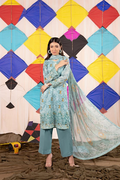 Zesh Airjet Printed Lawn With Bamber Chiffon Dupatta 3PC