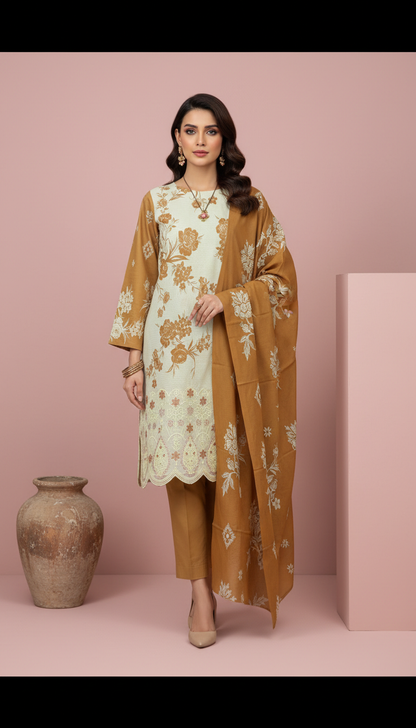 Moneva By Anaya Noor Digital Printed Chickenkari Lawn 3PC