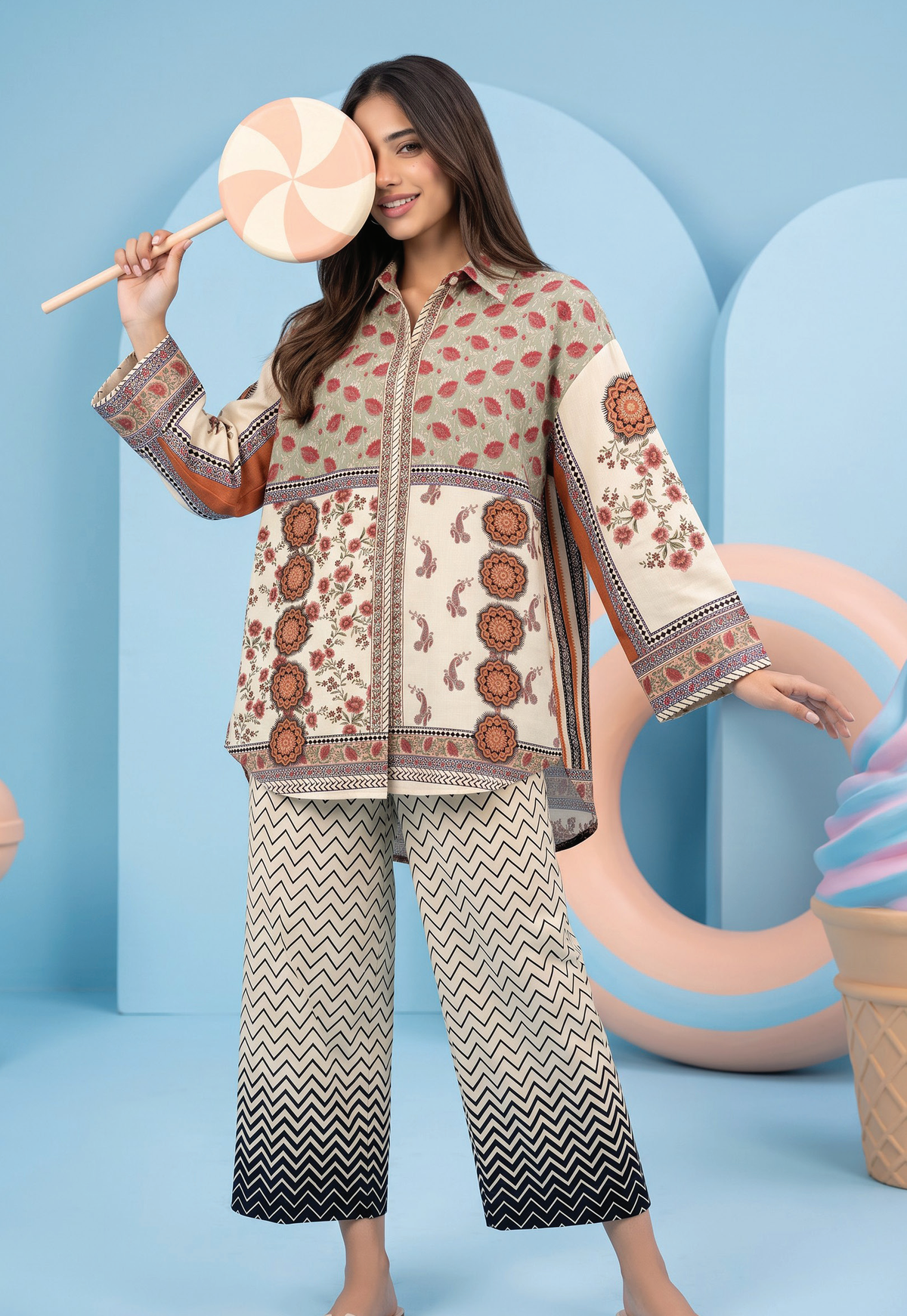Zesh Winter Essential Printed Silk 2PC