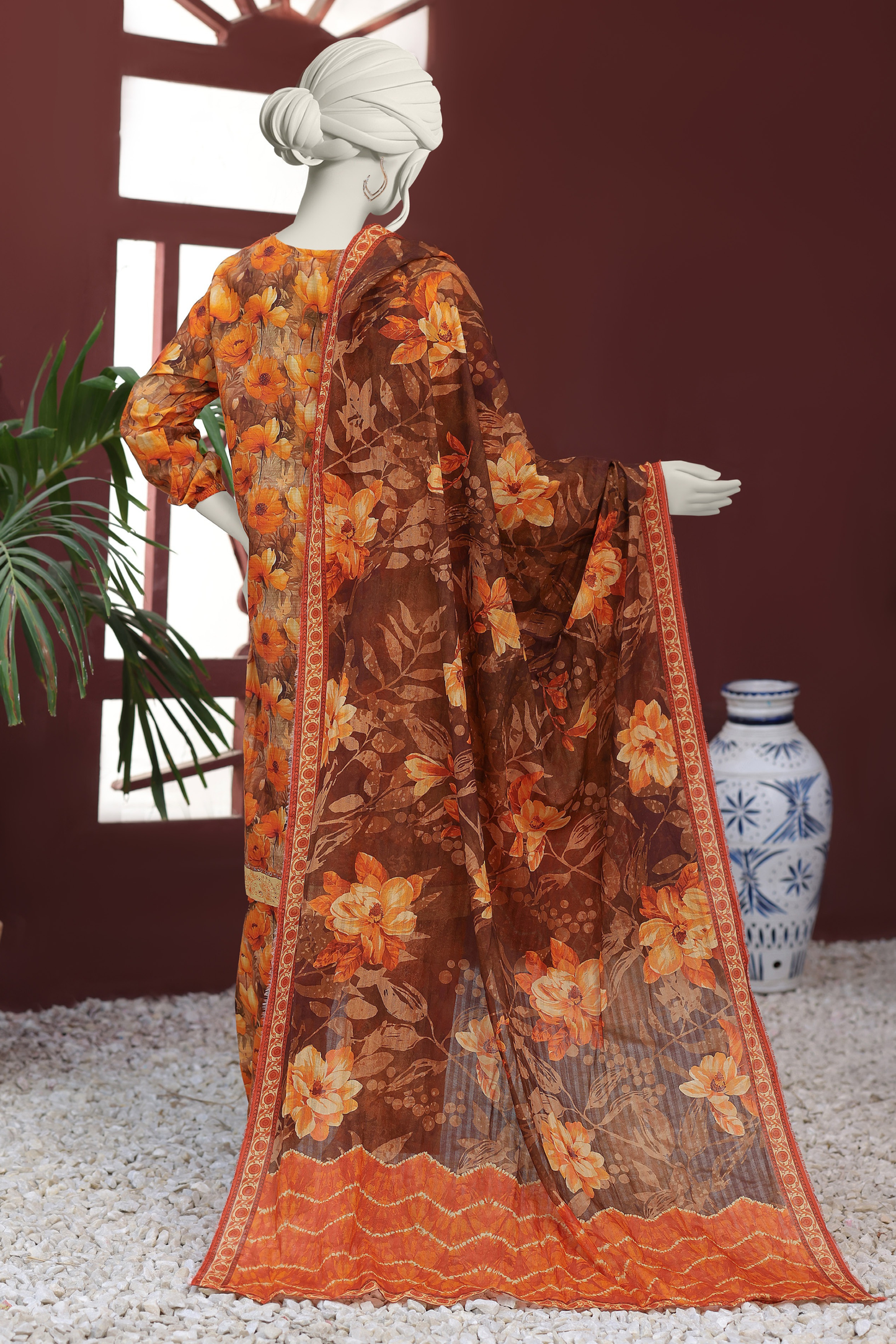 Almeerah Digital Printed Stripe Dora 3PC