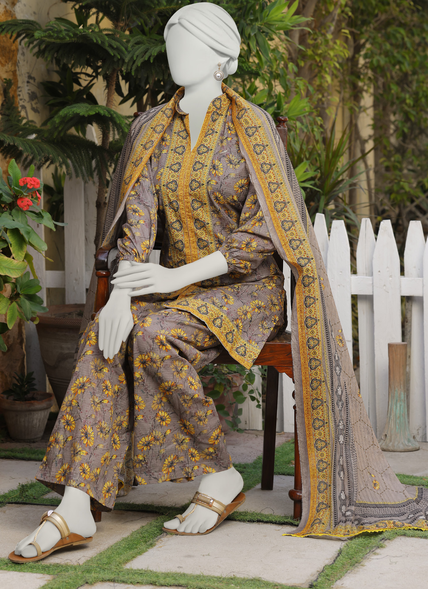 Almeerah Digital Printed Stripe Dora 3PC