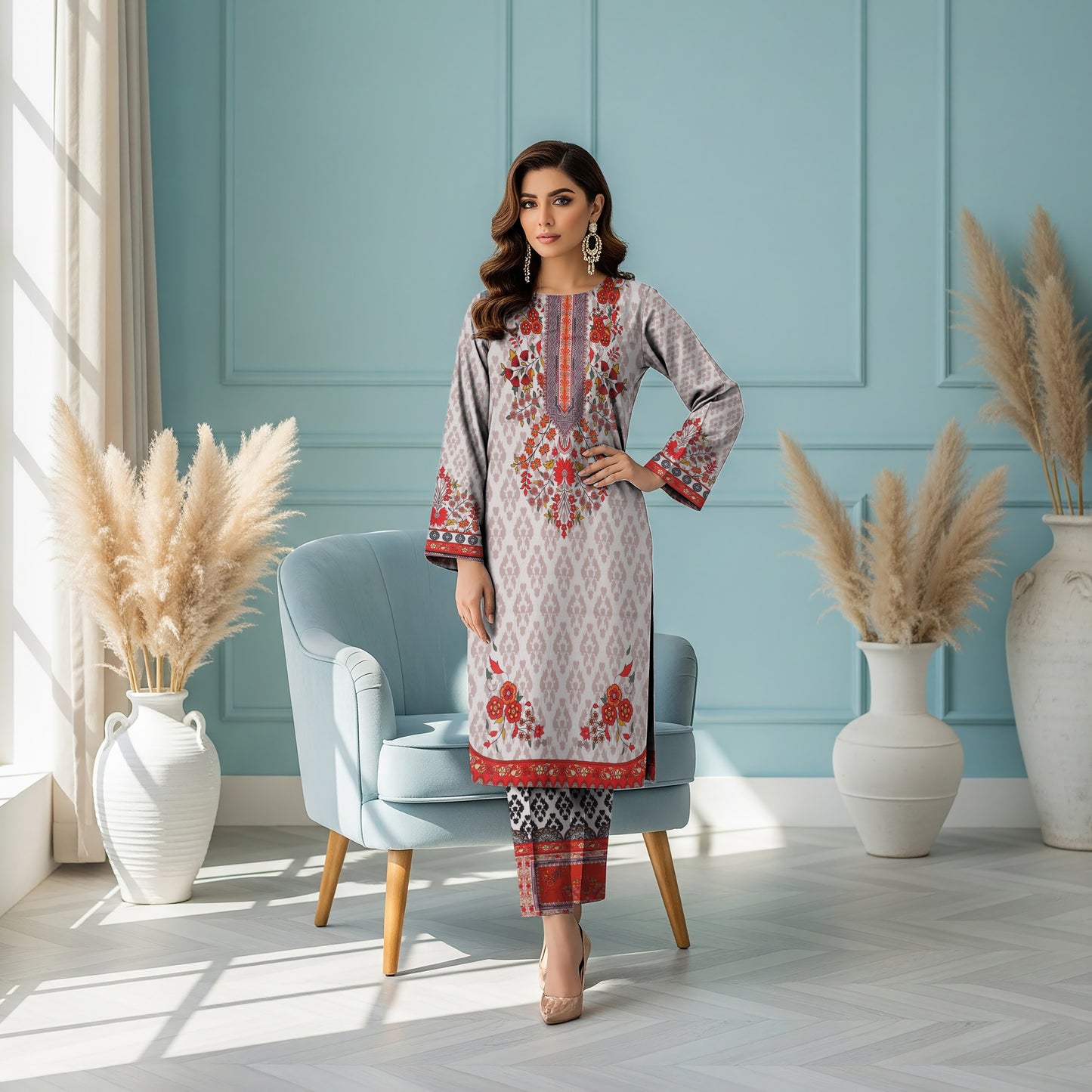 Anaya Noor Printed Lawn Co-ard Set 2PC
