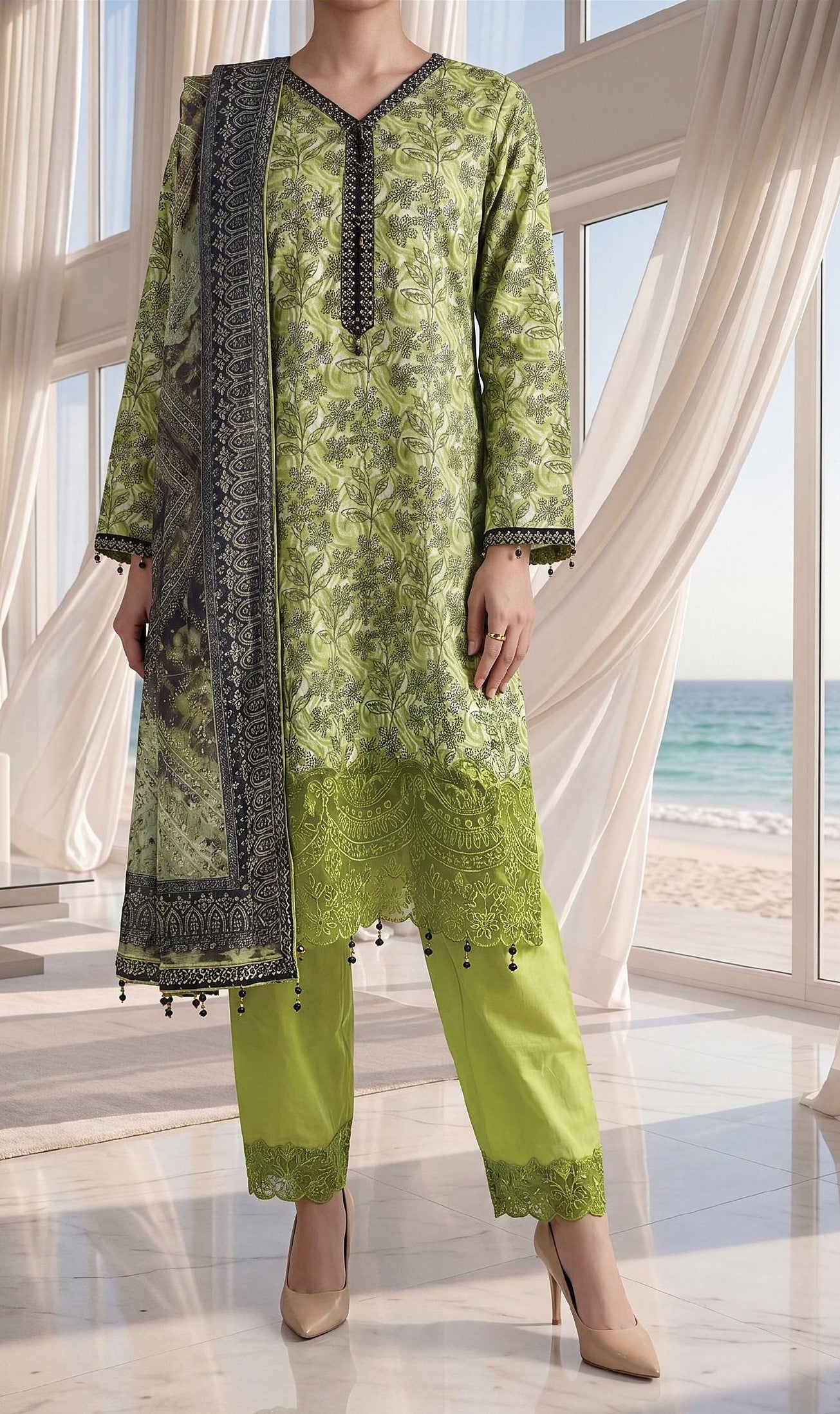 Fleur By Almeerah Premium Printed Lawn With Emb Patches 3PC
