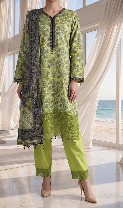 Fleur By Almeerah Premium Printed Lawn With Emb Patches 3PC