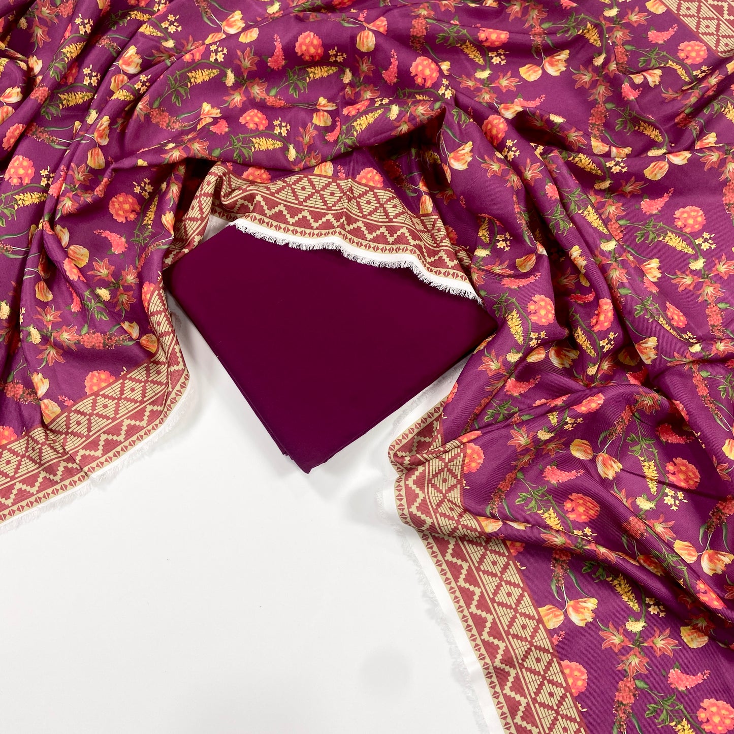 Maria B Khaddar Dyed Matching Suit With Wool Shawl-3PC