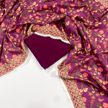 Maria B Khaddar Dyed Matching Suit With Wool Shawl-3PC