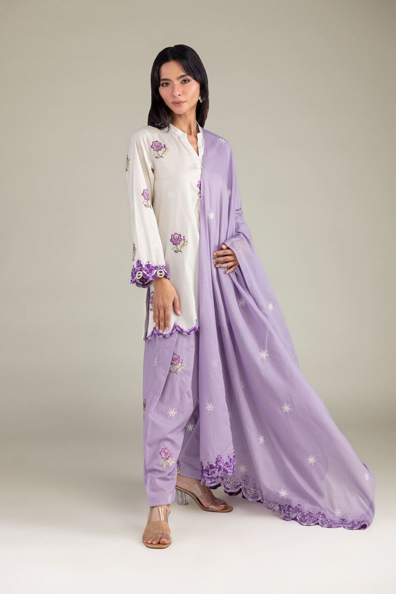Khaadi Plain Embroidered Stitched Lawn 3PC