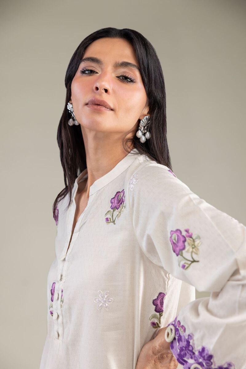Khaadi Plain Embroidered Stitched Lawn 3PC