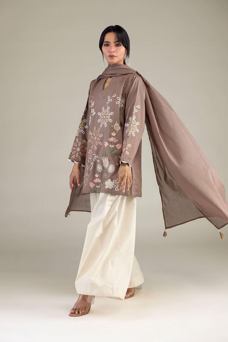 Khaadi Plain Embroidered Stitched Lawn 3PC