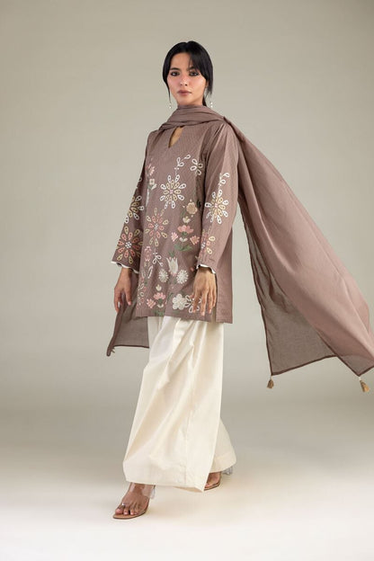 Khaadi Plain Embroidered Stitched Lawn 3PC