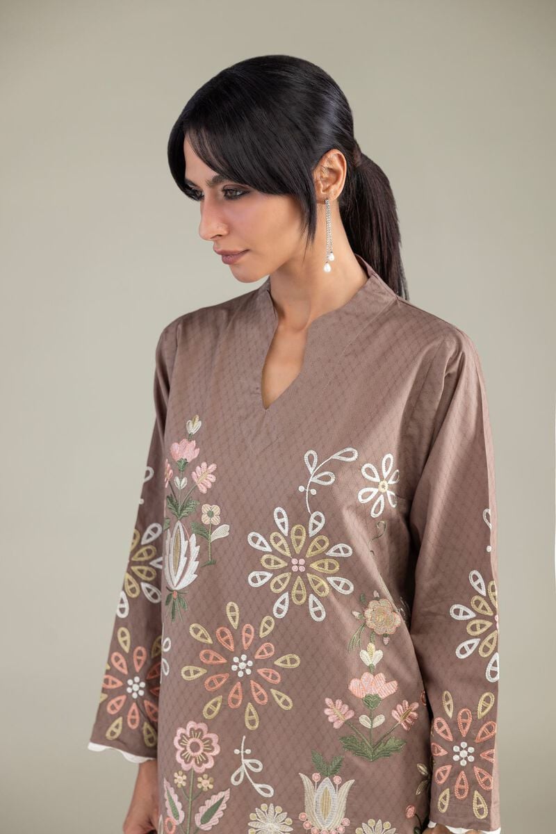 Khaadi Plain Embroidered Stitched Lawn 3PC