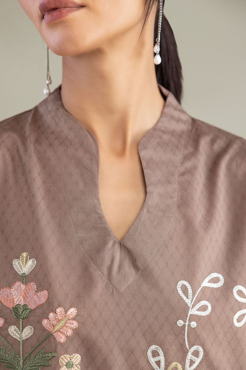 Khaadi Plain Embroidered Stitched Lawn 3PC
