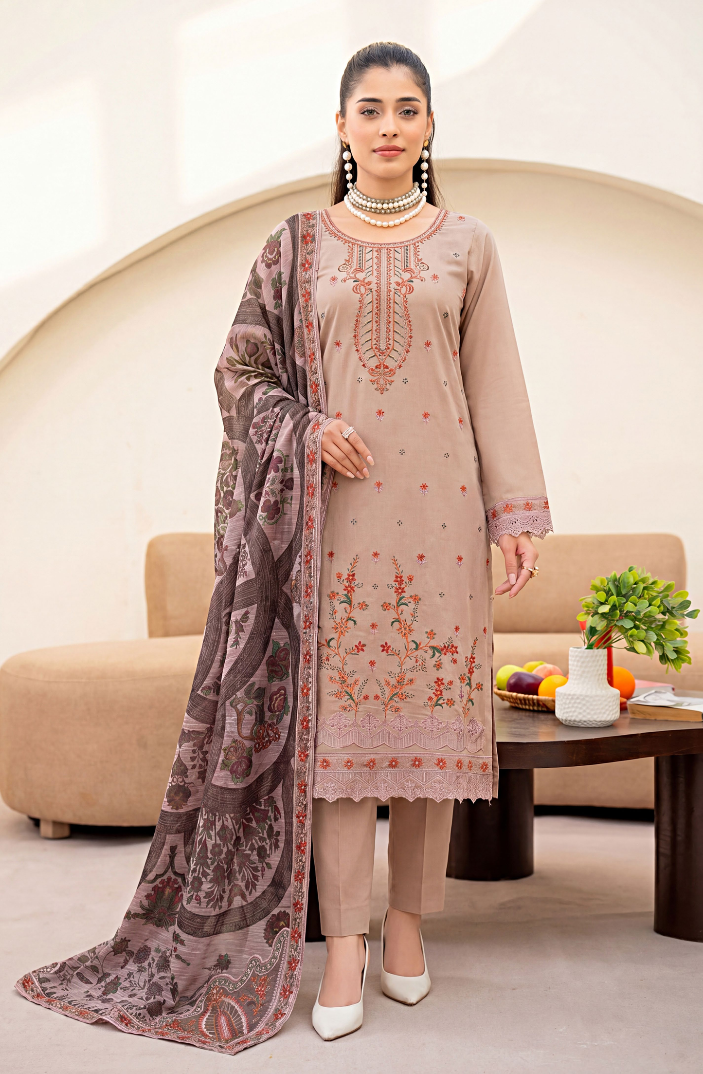 Meadows By Anaya Noor Emb Lawn With Organza Patches 3PC