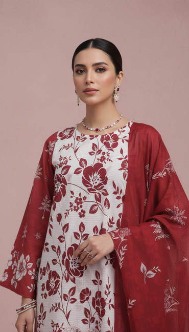 Moneva By Anaya Noor Digital Printed Chickenkari Lawn 3PC