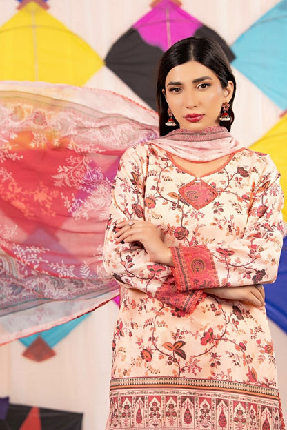 Zesh Airjet Printed Lawn With Bamber Chiffon Dupatta 3PC