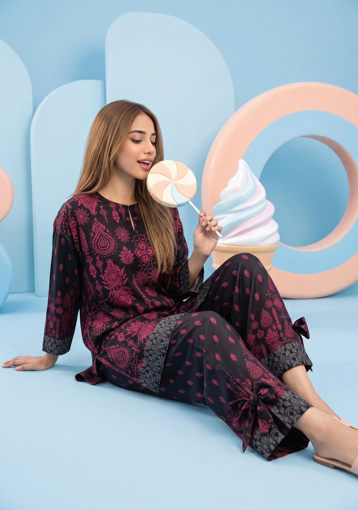 Zesh Winter Essential Printed Silk 2PC