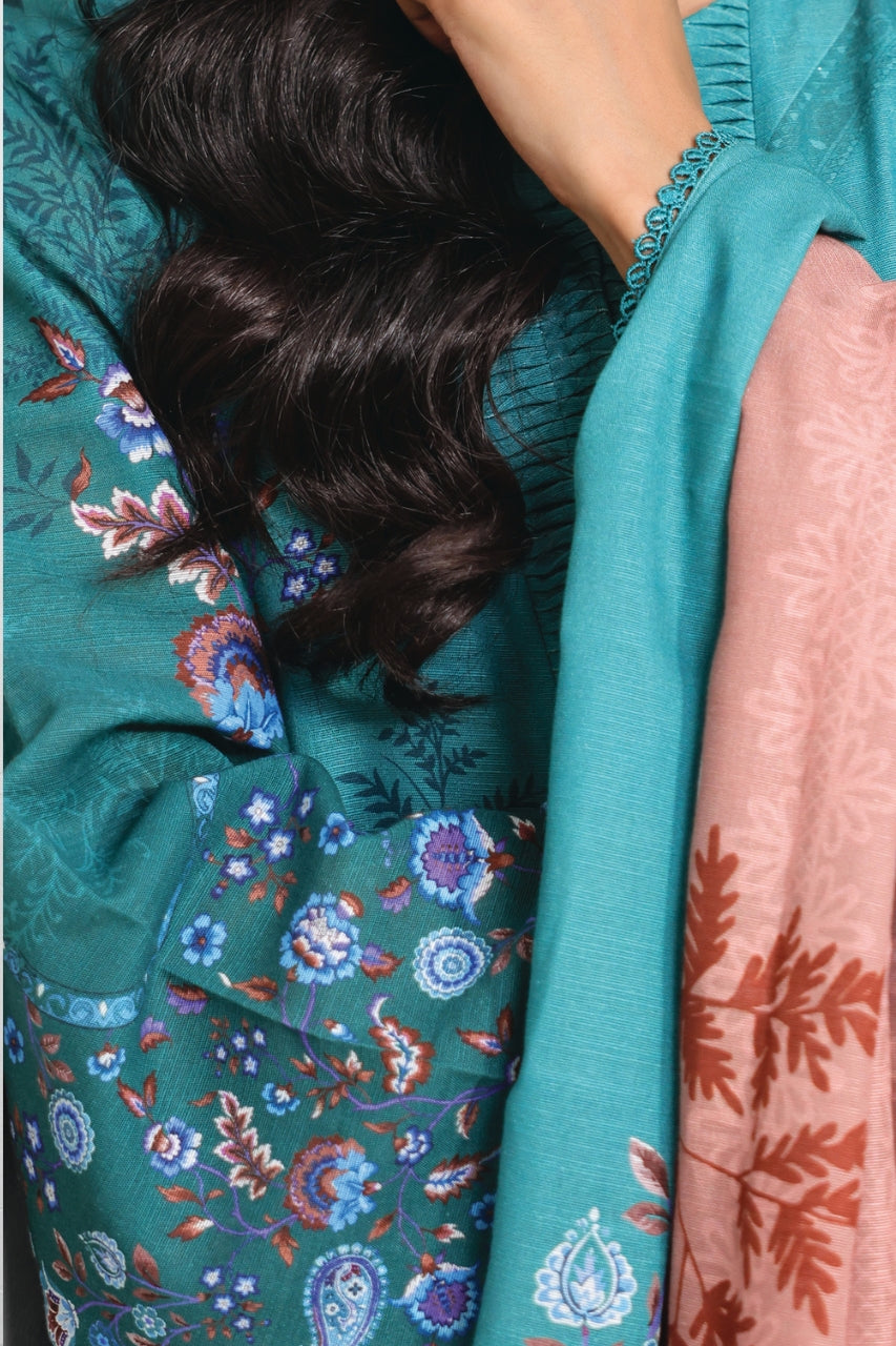 Raqs By Uneq Digital Printed Slub Khaddar 3PC