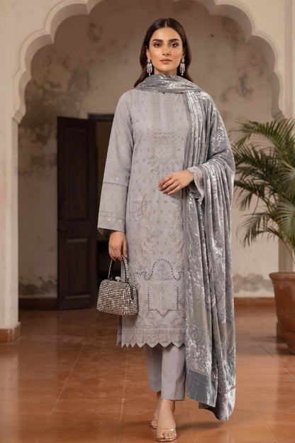 Khoshbo Sa By Anaya Noor Full Emb Dhanak With Plachi Shawl 3PC