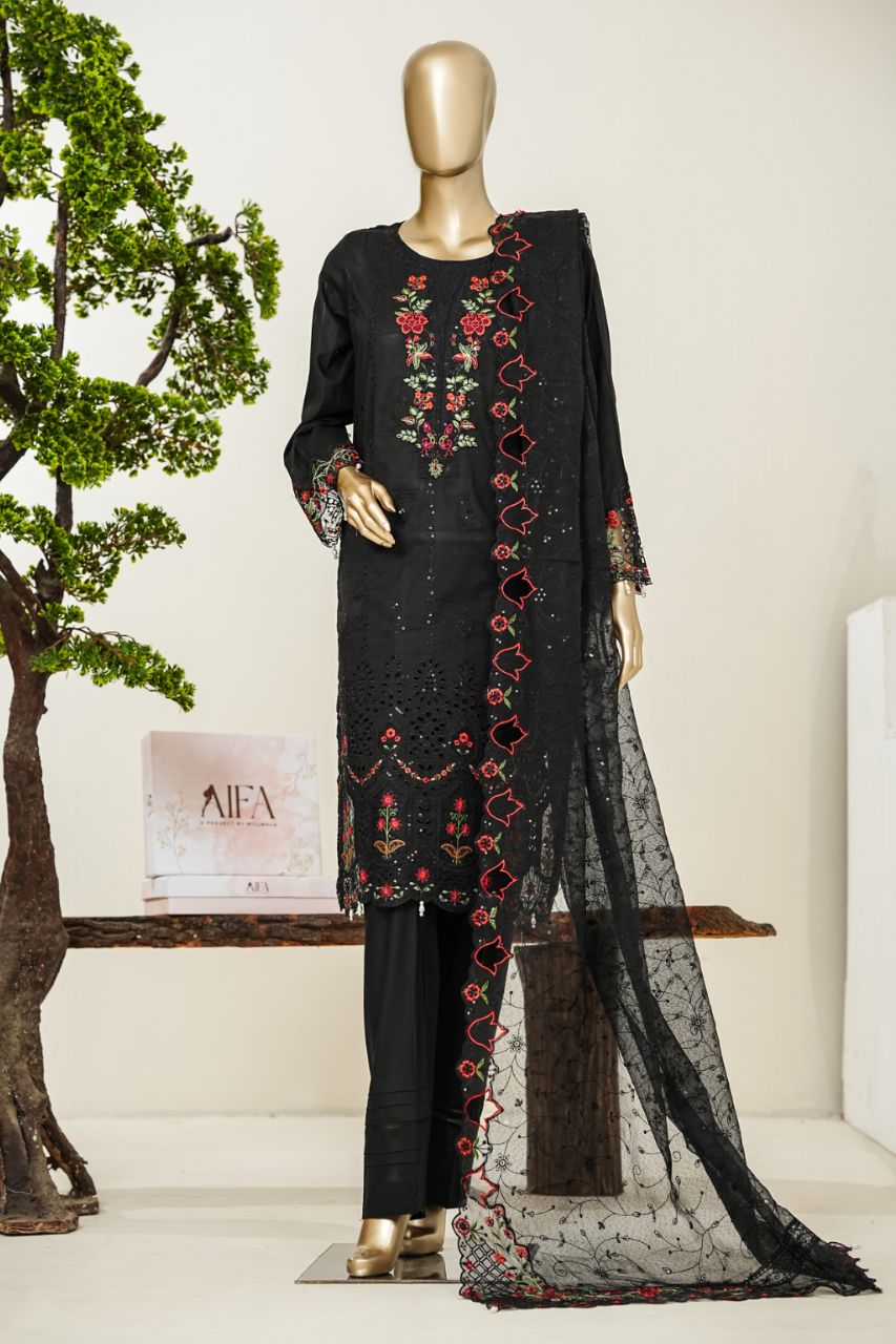 Aifa Luxury Emb Laserkari Dyed Lawn 3PC