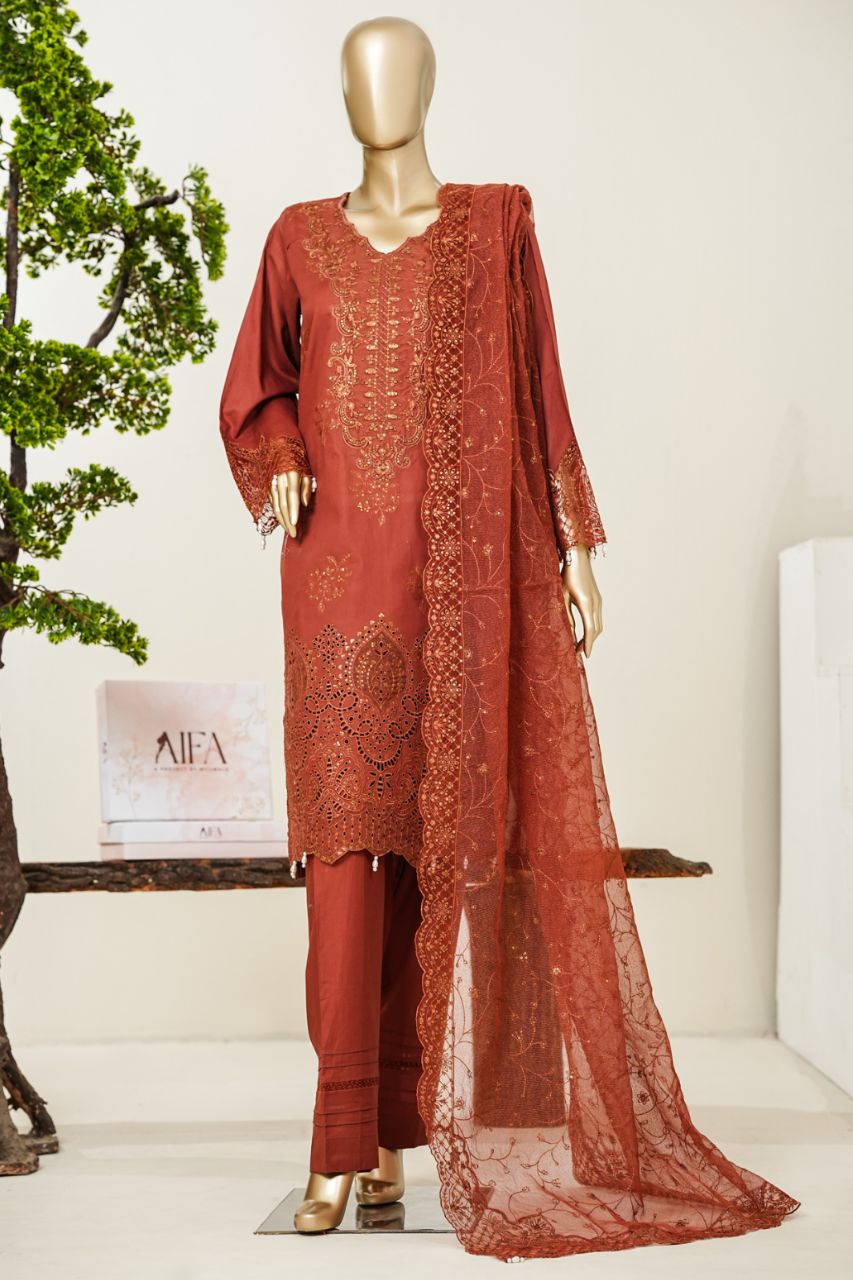 Aifa Luxury Emb Laserkari Dyed Lawn 3PC