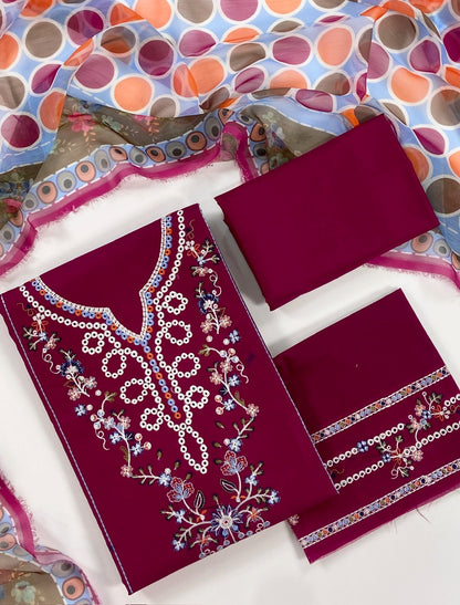 Jazmin Plain Embroidered Lawn 3PC
