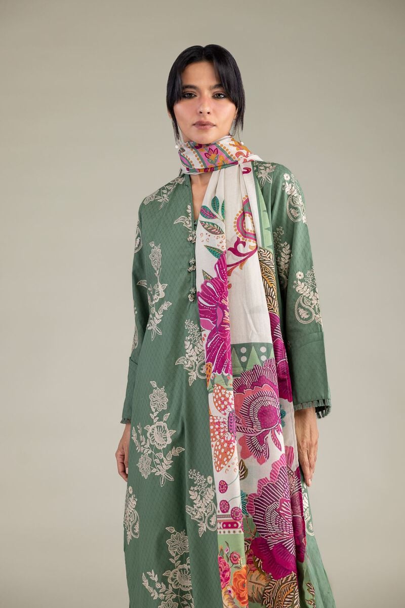 Khaadi Plain Embroidered Stitched Lawn 3PC